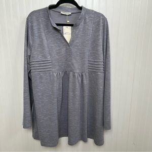 Sese Code NWT Gray Mandarin Collar Long Sleeve Pleated Tunic Plus Size 2XL